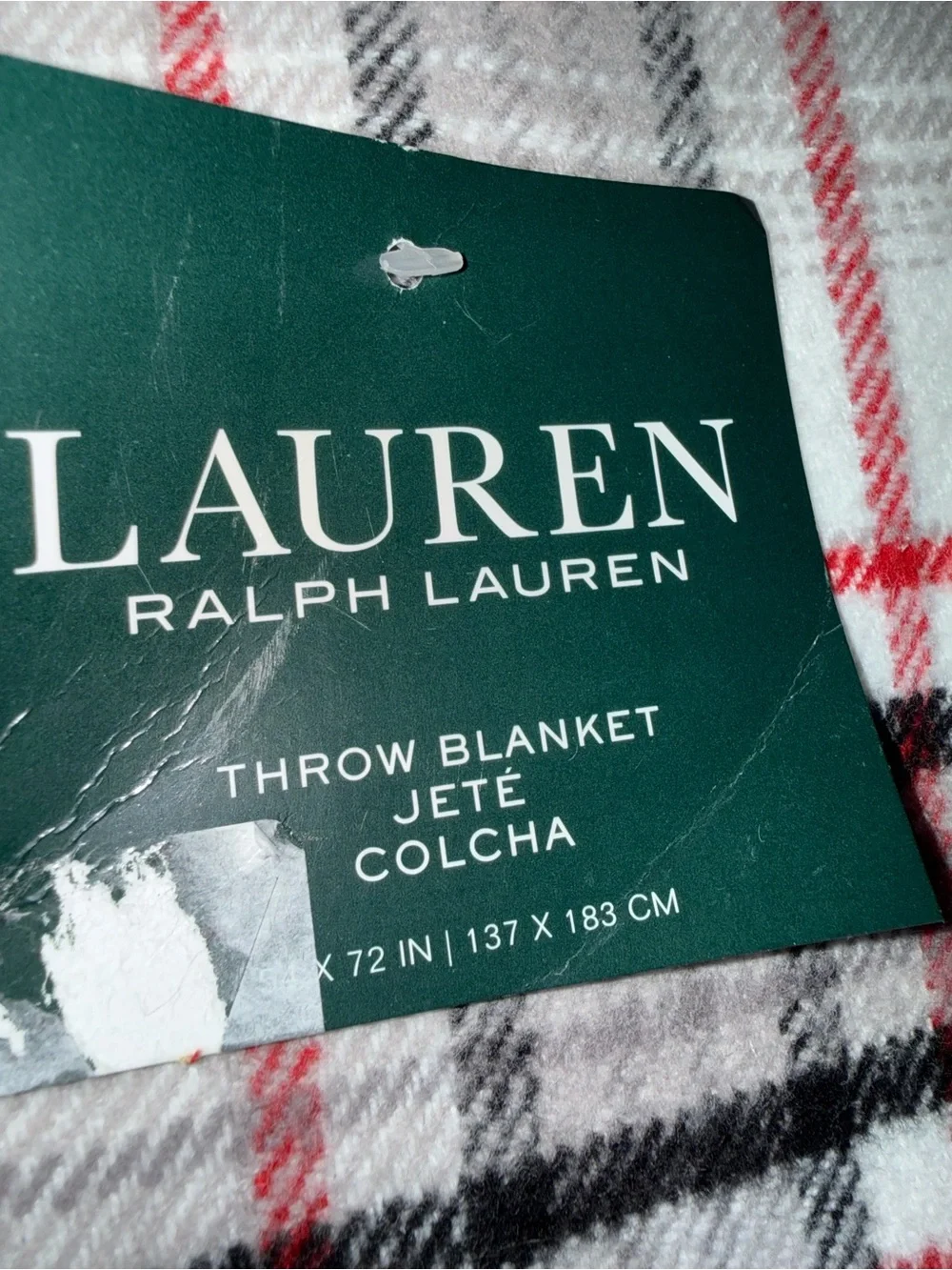 Ralph Lauren NWT New with tags Christmas white red  Stewart Plaid cotton blanket
